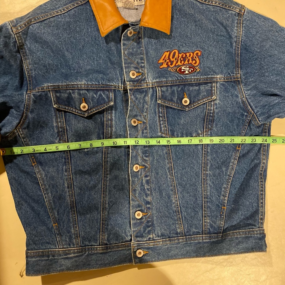 Vintage San Francisco 49ers Jacket Men’s Medium Blue Embroidered Faux Leather - Picture 3 of 7
